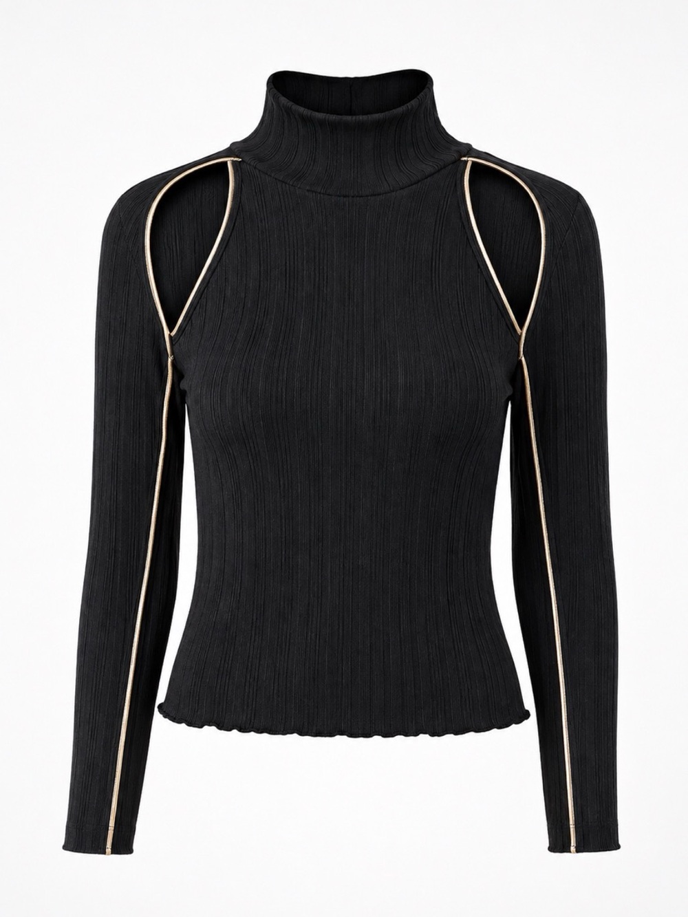 L'AGENCE Goldie Cold Shoulder Cut Out Mock Neck Metallic Rib Knit Top Small